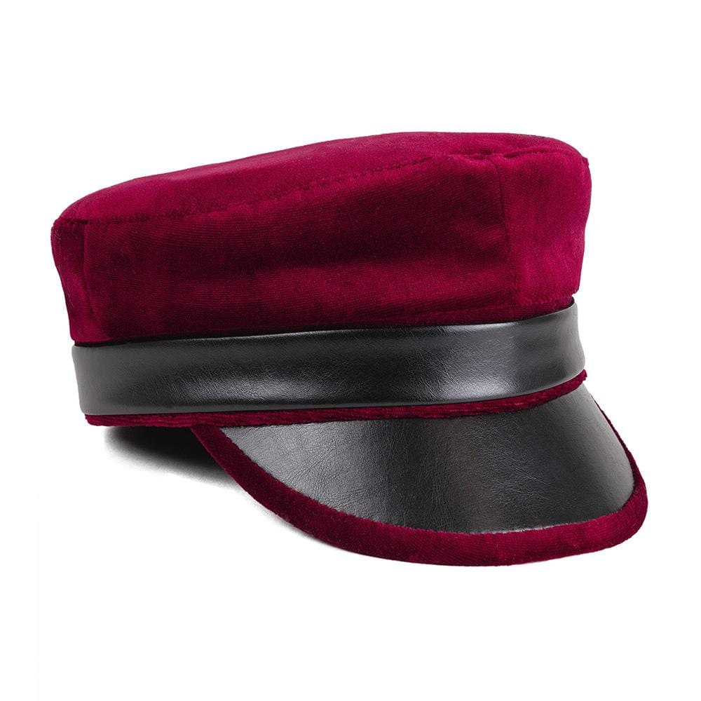 Velour & Faux Leather Cabby Hat