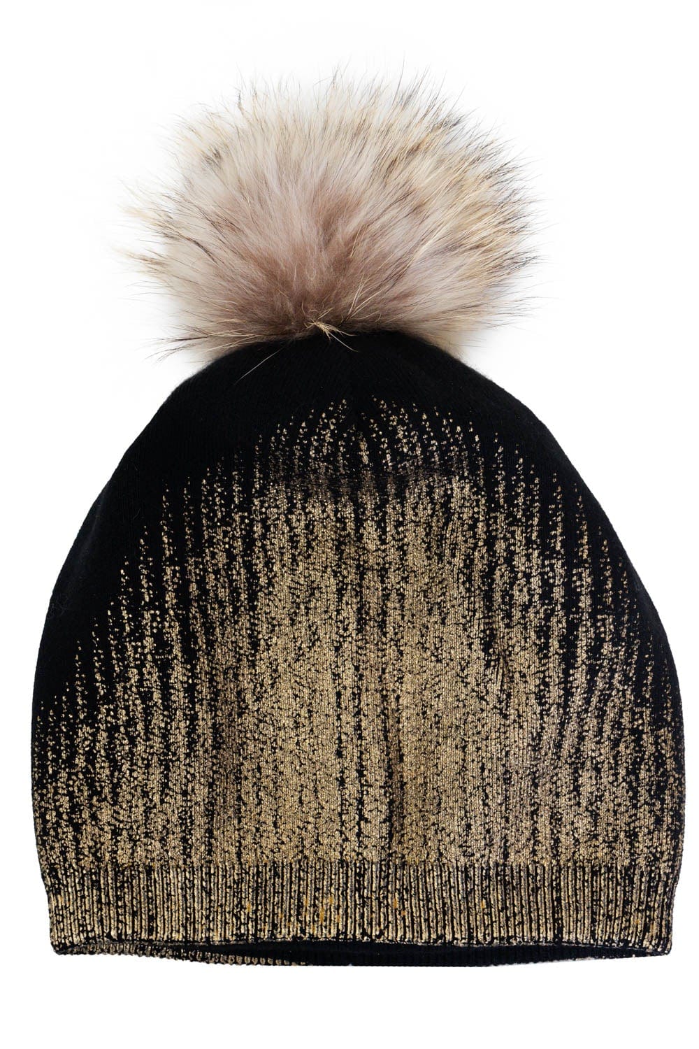 Rebecca & Rifka Metallic Gold Fade Beanie With A Snap Removable PopPom