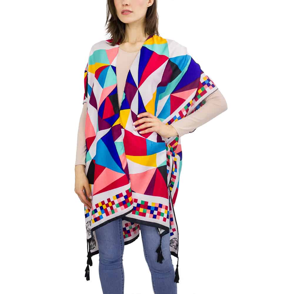 Just Jamie Women's Multi Colored Geometric Print Kimono