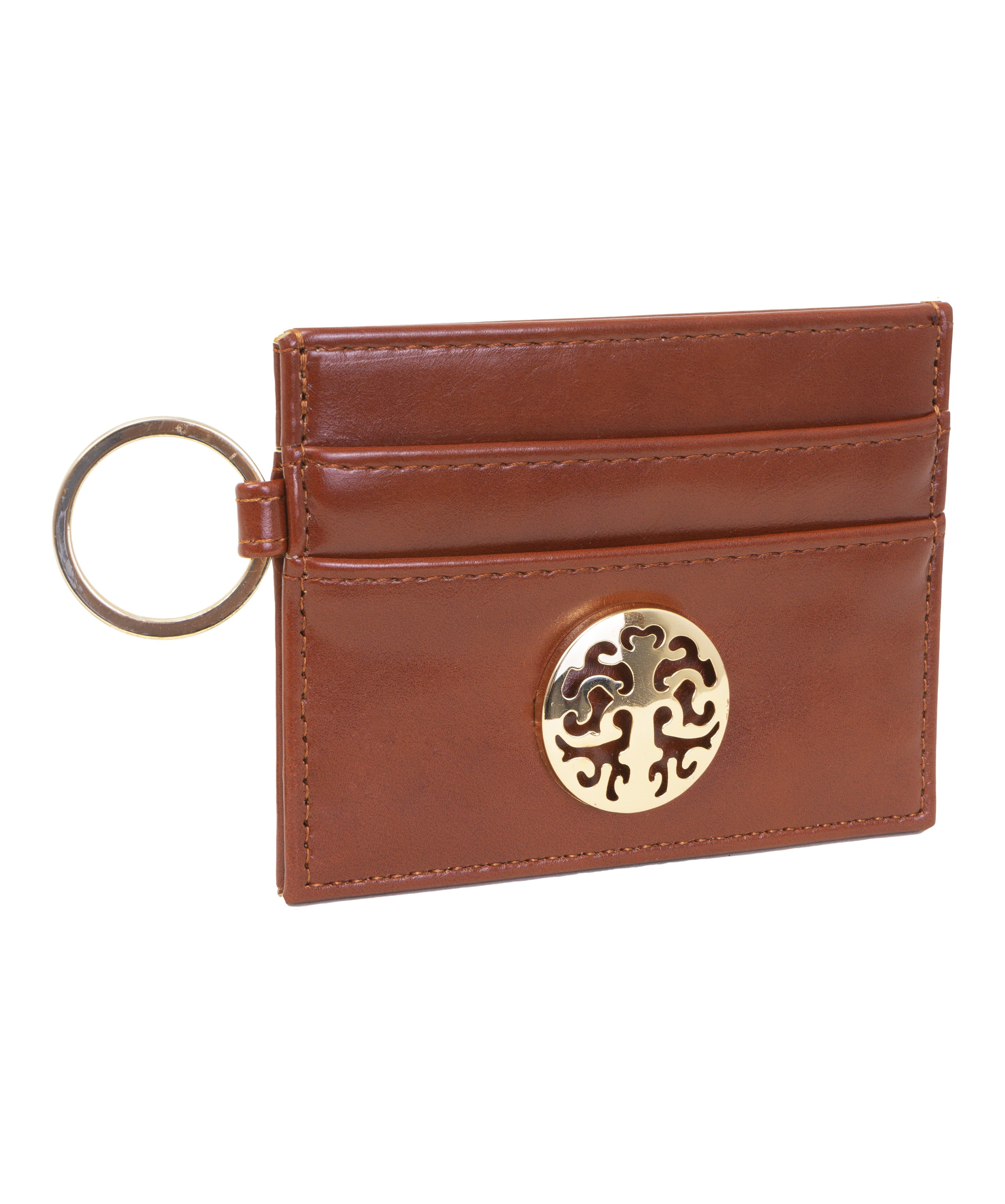 Rebecca & Rifka Glazed Vegan Leather Medallion Credit & ID Card Case & Key Fob Chain