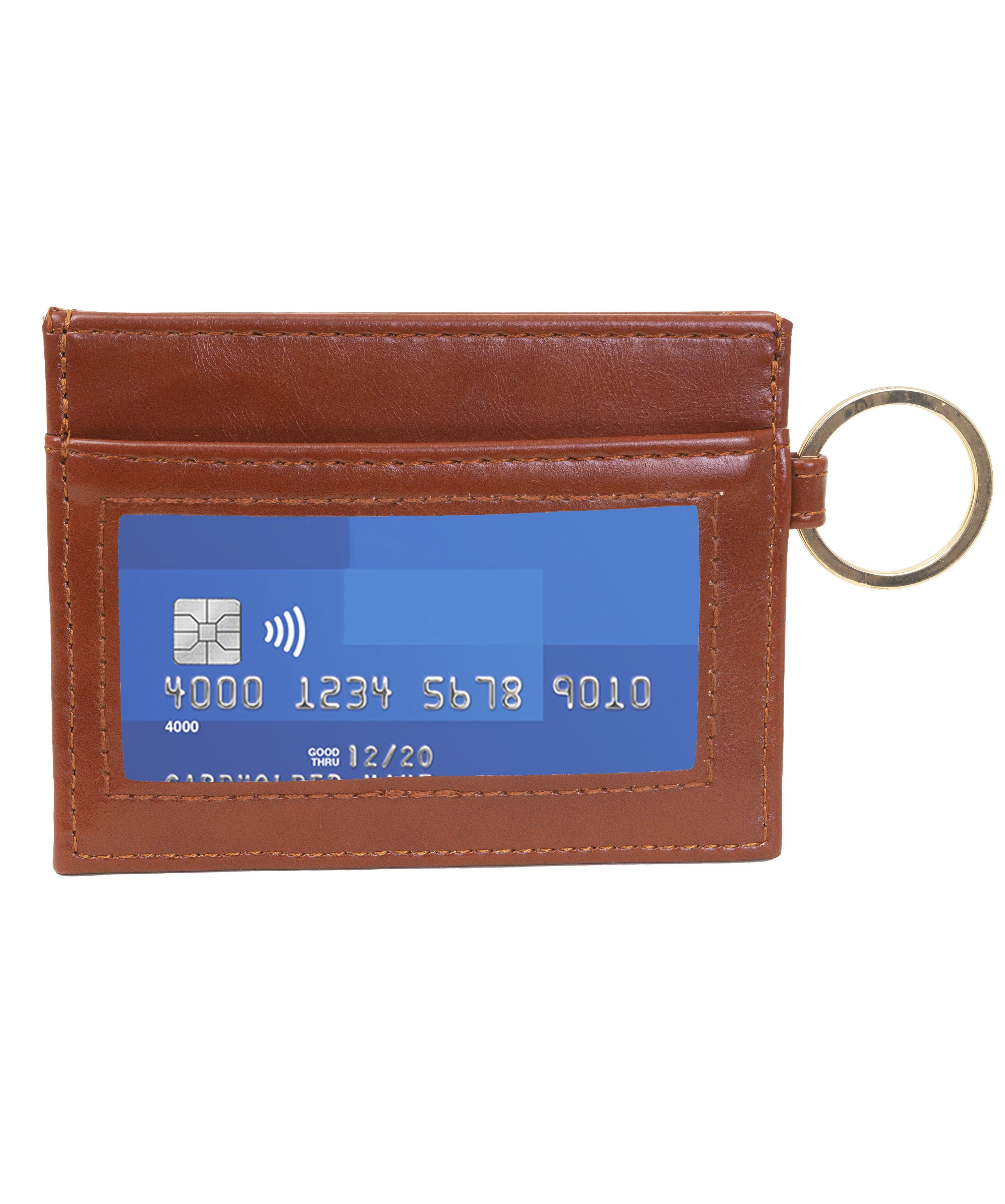 Rebecca & Rifka Glazed Vegan Leather Medallion Credit & ID Card Case & Key Fob Chain