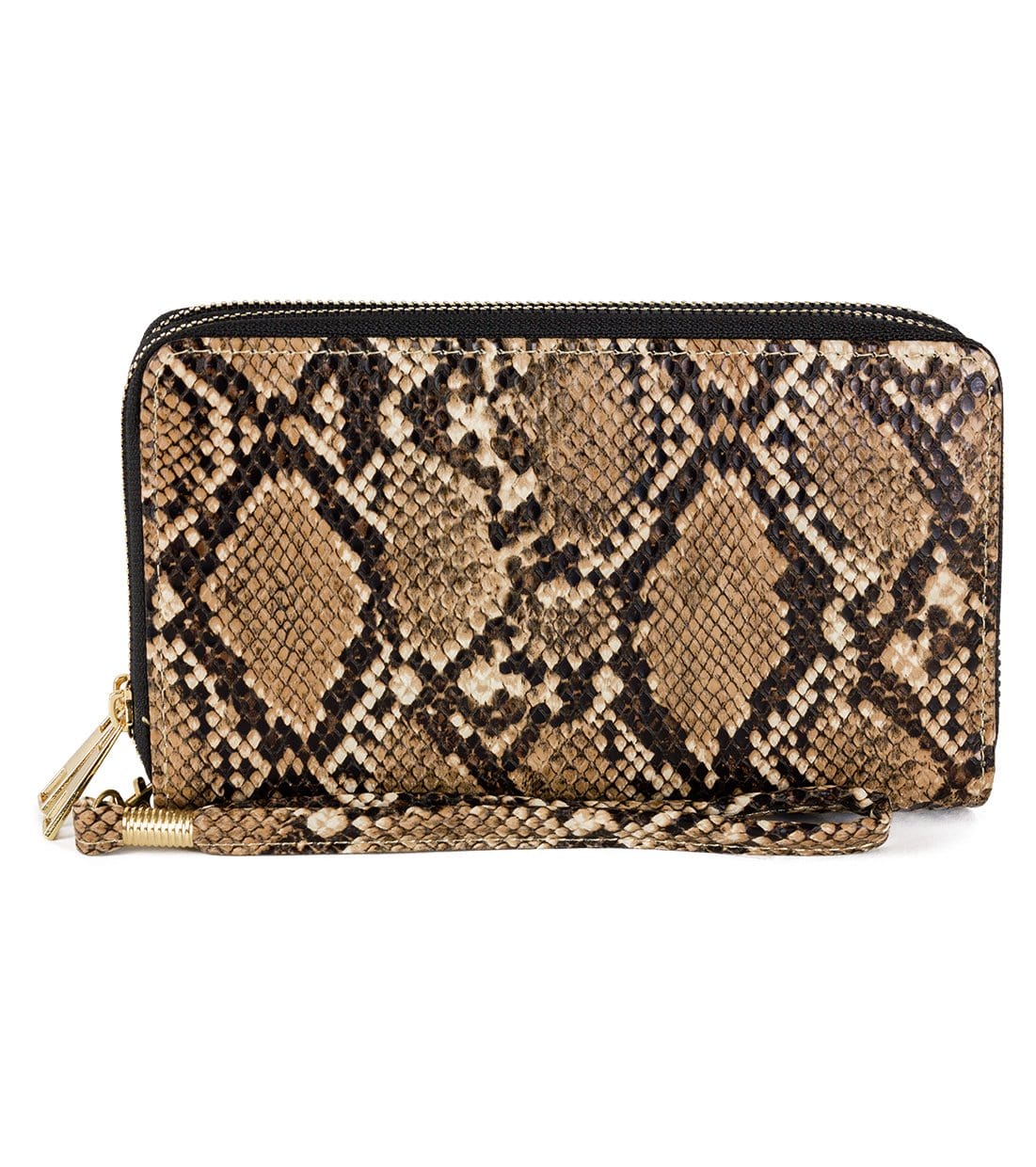 Rebecca & Rifka Vegan Python Snakeskin Leather Double Zip Around Wristlet Wallet