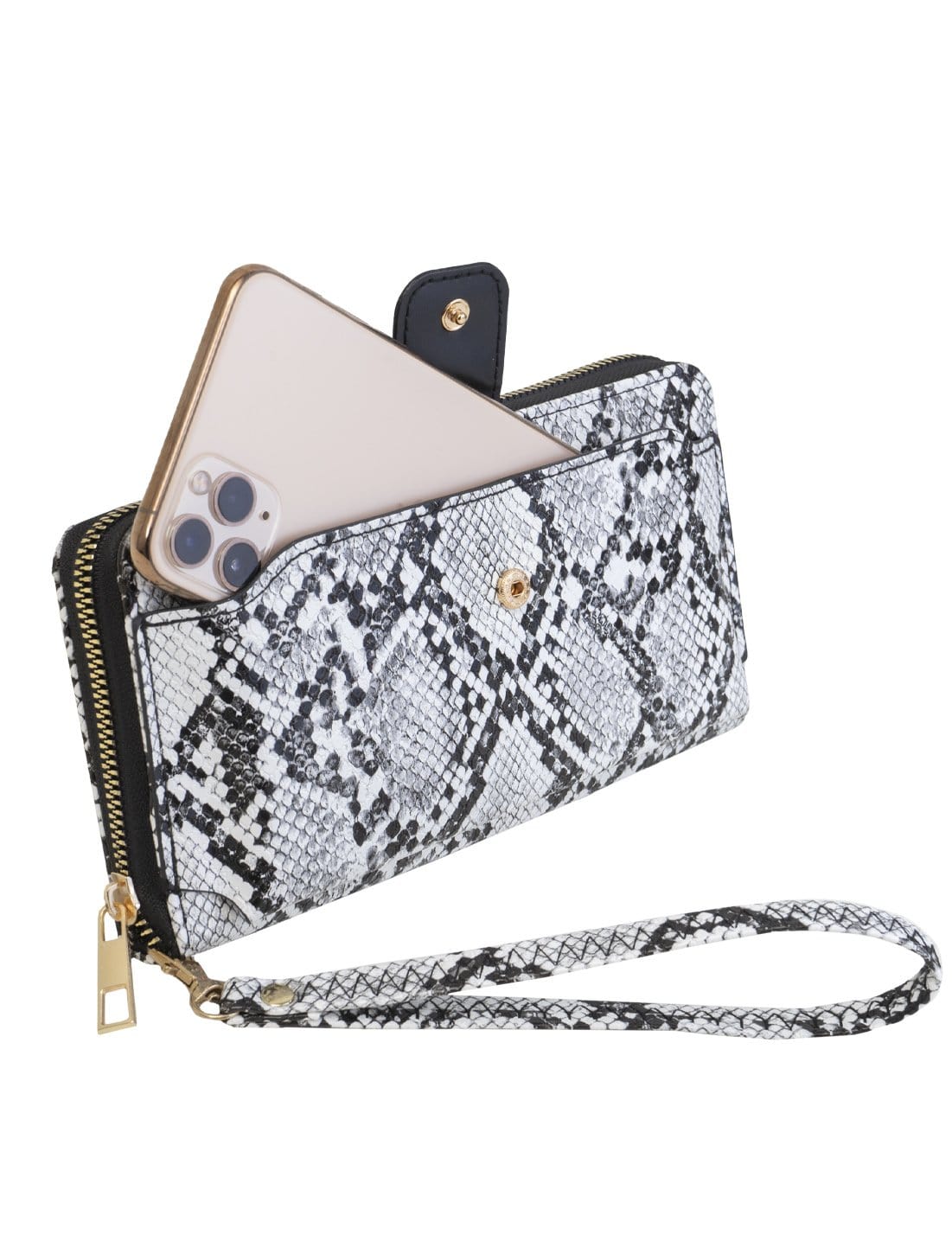 Rebecca & Rifka Vegan Python Snakeskin Leather Zip Around Phone Case Wristlet Wallet