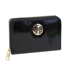 Rebecca & Rifka Vegan Patent Ombre Leather Medallion Zip Around Compact Indexer Wristlet Wallet