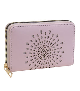 Rebecca & Rifka Vegan Saffiano Leather Rose Perforated Zip Around Compact Indexer Wristlet Wallet