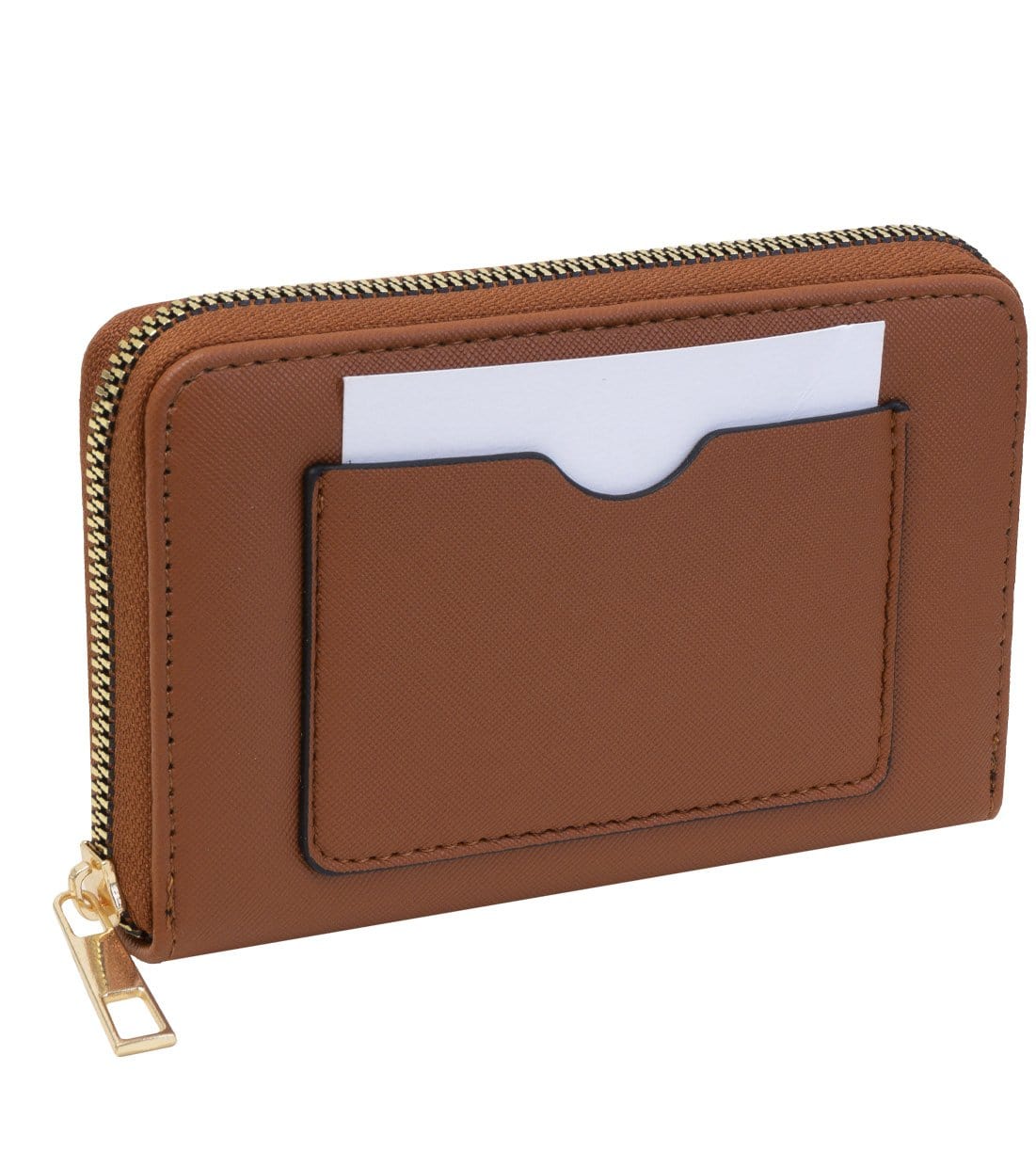 Rebecca & Rifka Vegan Saffiano Leather Zip Around Compact Indexer Wristlet Wallet With Back Credit Card Slot