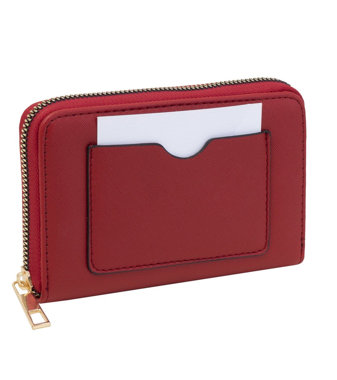 Rebecca & Rifka Vegan Saffiano Leather Zip Around Compact Indexer Wristlet Wallet With Back Credit Card Slot