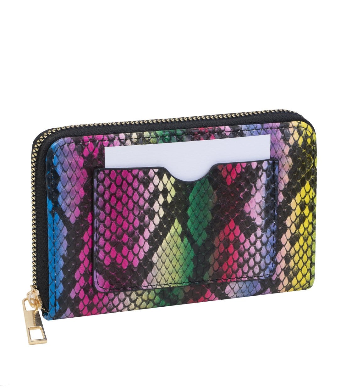 Rebecca & Rifka Vegan Python Snakeskin Leather Zip Around Indexer Compact Wallet